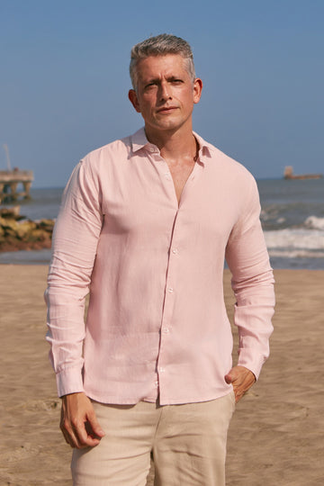 Camisa Manga Larga 100% Lino - Palo Rosa