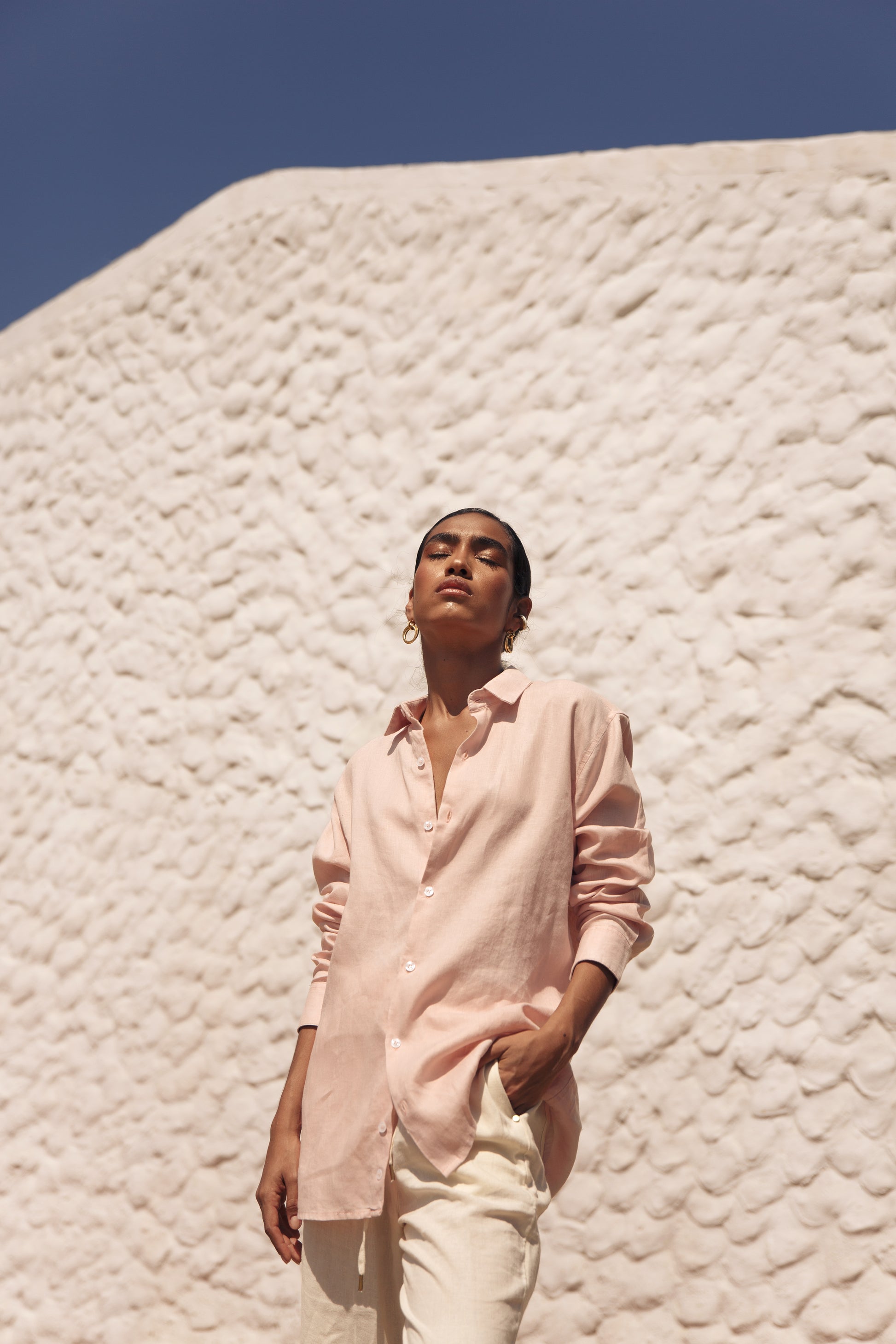 Camisa Manga Larga 100% Lino Palo Rosa - Main Image